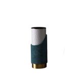Décoration Vase Fer Blanc & Vert Foncé & Peinture Doré